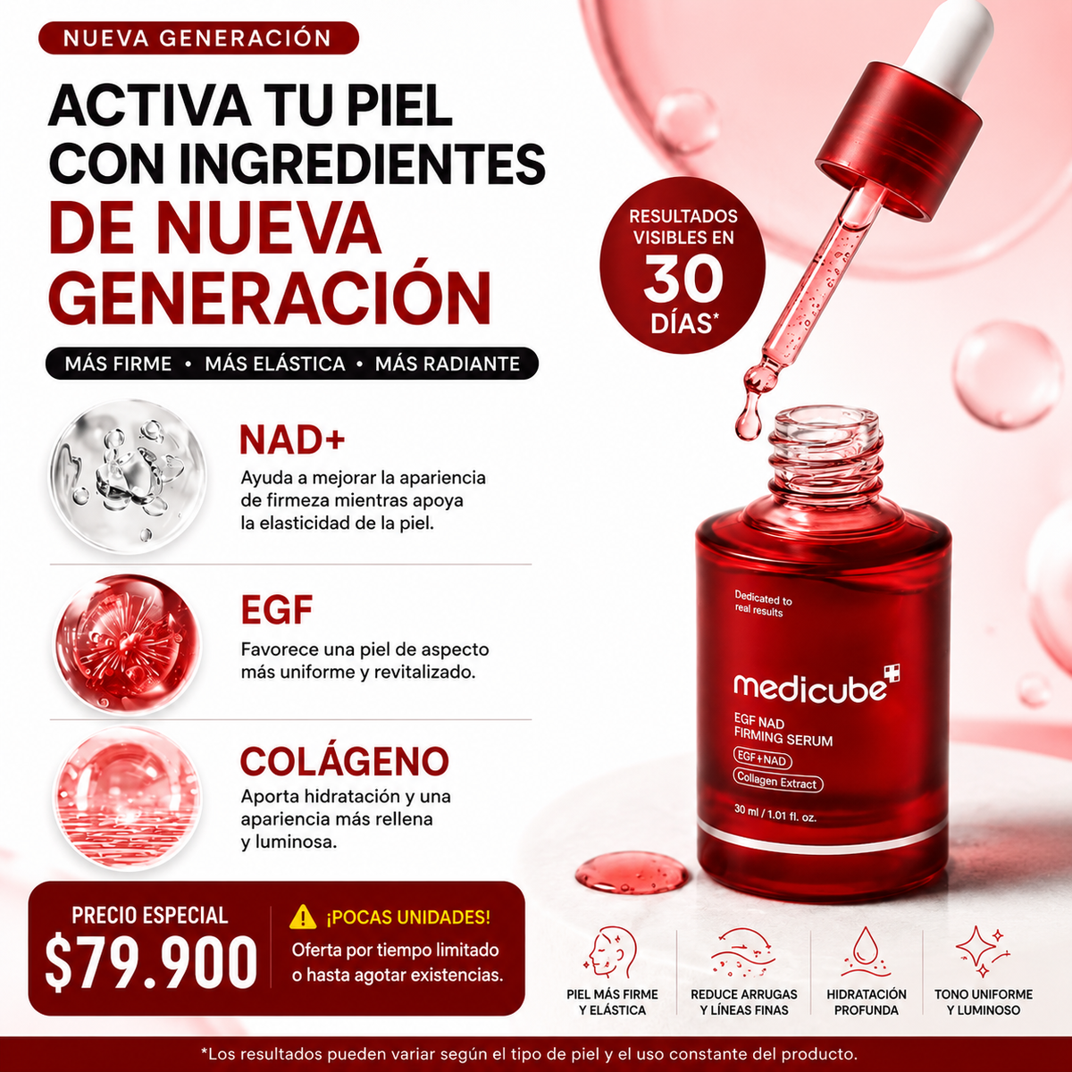 👀 Hay algo que cambia en tu piel después de los 30… ✨ Encuentra la solución con el Sérum de Medicube EGF NAD+ 💧.