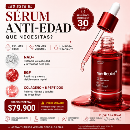 👀 Hay algo que cambia en tu piel después de los 30… ✨ Encuentra la solución con el Sérum de Medicube EGF NAD+ 💧.